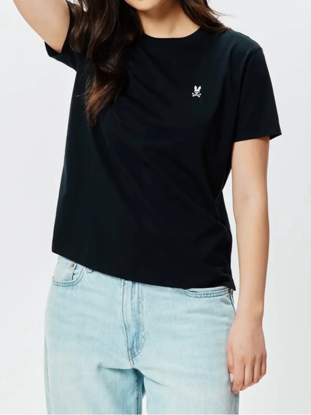 Psycho Bunny Women's Black Crewneck Tee with Pink Bunny Emblem